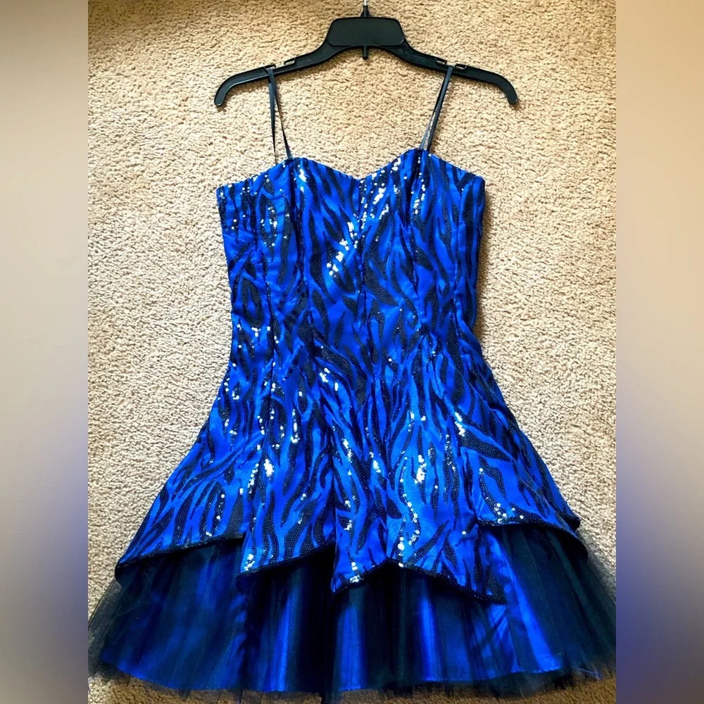 Josh and Jazz Blue and Black Sequined Cocktail Dress